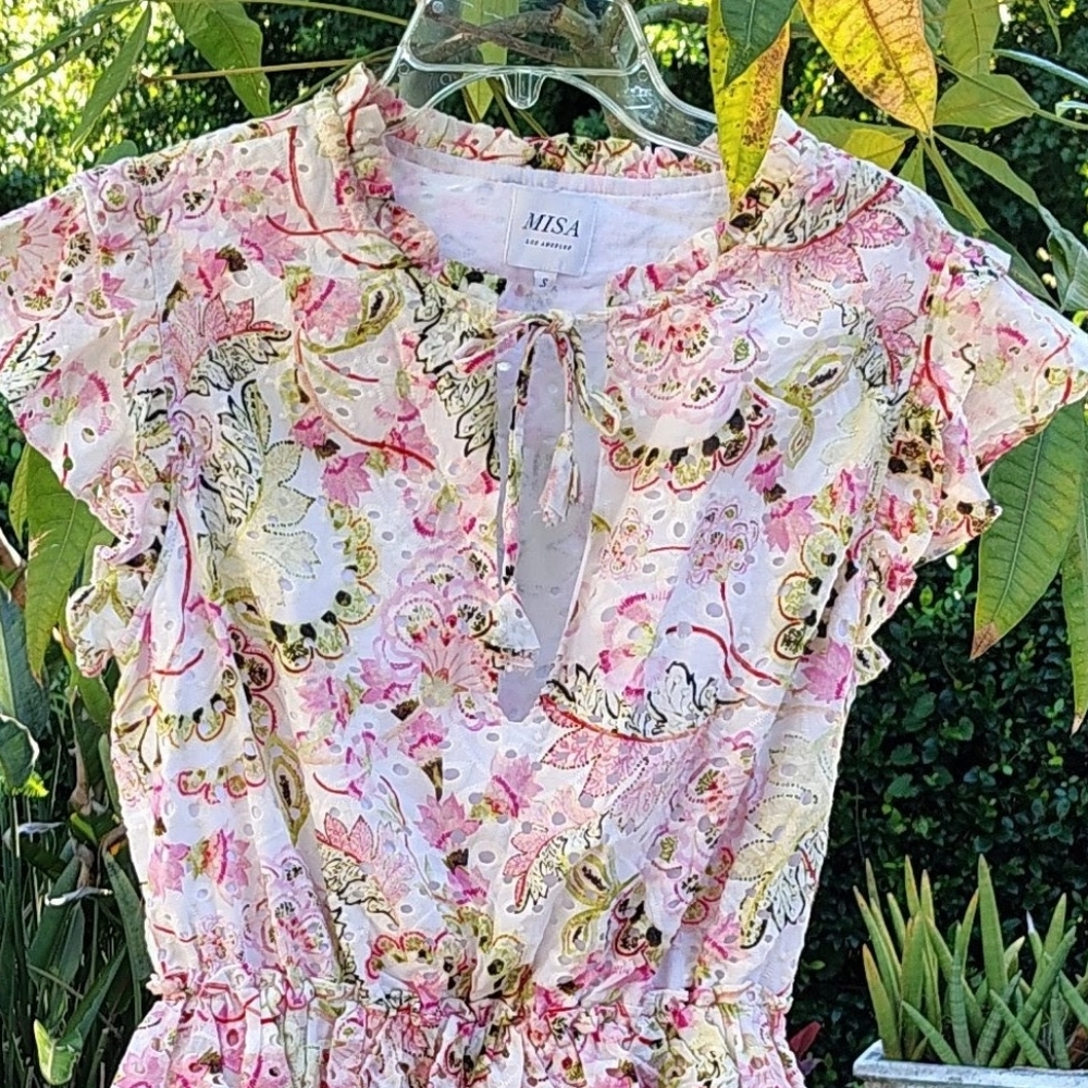 *NEW* MISA L.A. ILIANA ROMANTIC RUFFLE TIERED FLORAL COTTAGECORE MINI DRESS SZ S - Picture 6 of 8